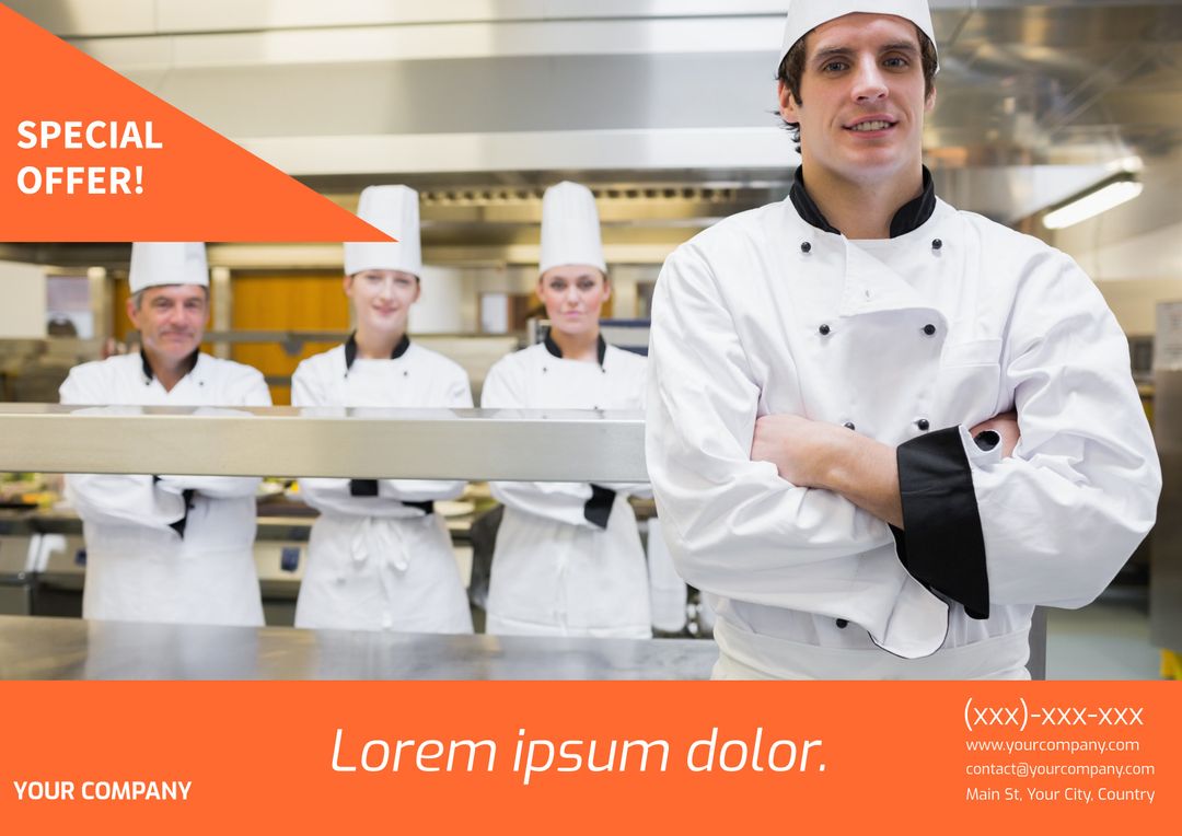 Professional Chef with Team Promoting Culinary Services