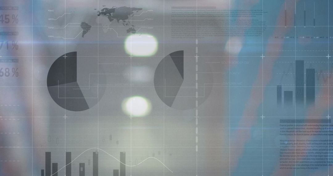 Abstract Data Analytics Interface with Charts and World Map Overlay - Free Images, Stock Photos and Pictures on Pikwizard.com
