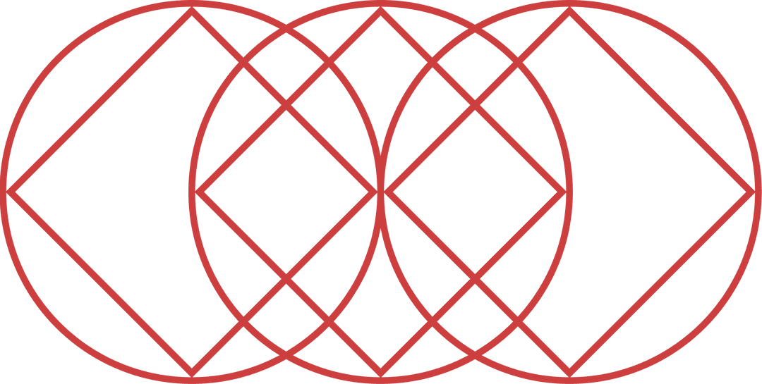 Red geometric overlapping shapes on transparent background