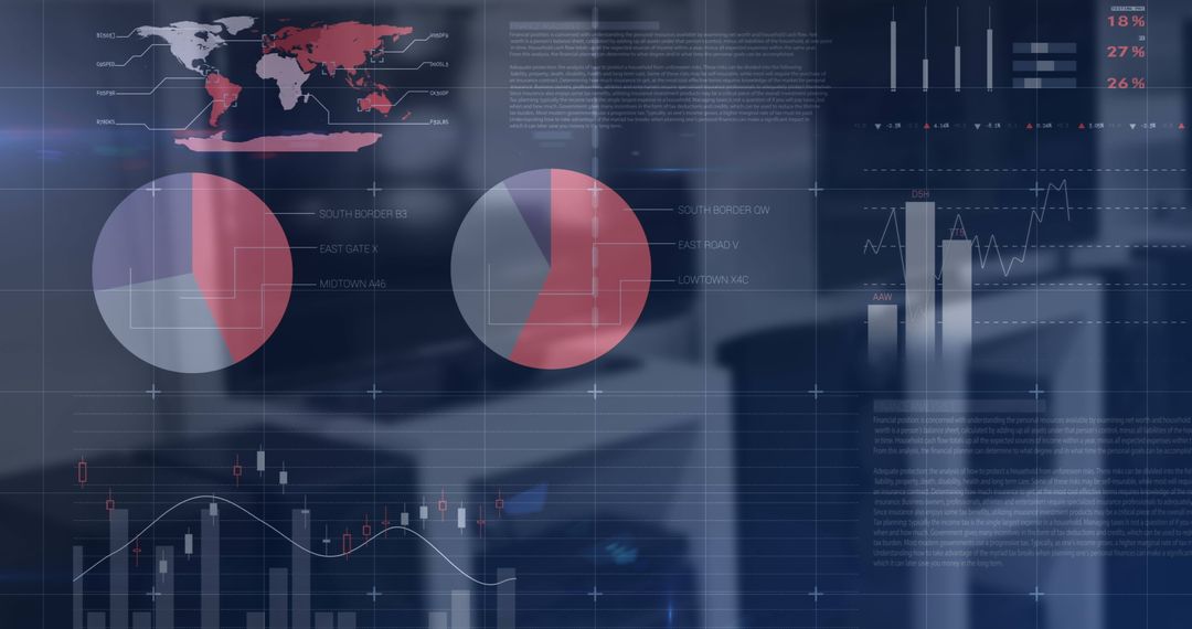 Abstract Financial Data Over Shop Interiors Symbolizing Global Business