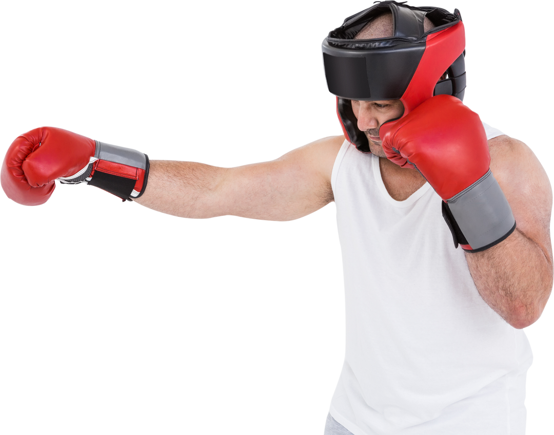 Boxer Wearing Headgear and Red Gloves Isolated on Transparent Background - Download Free Stock Images Pikwizard.com