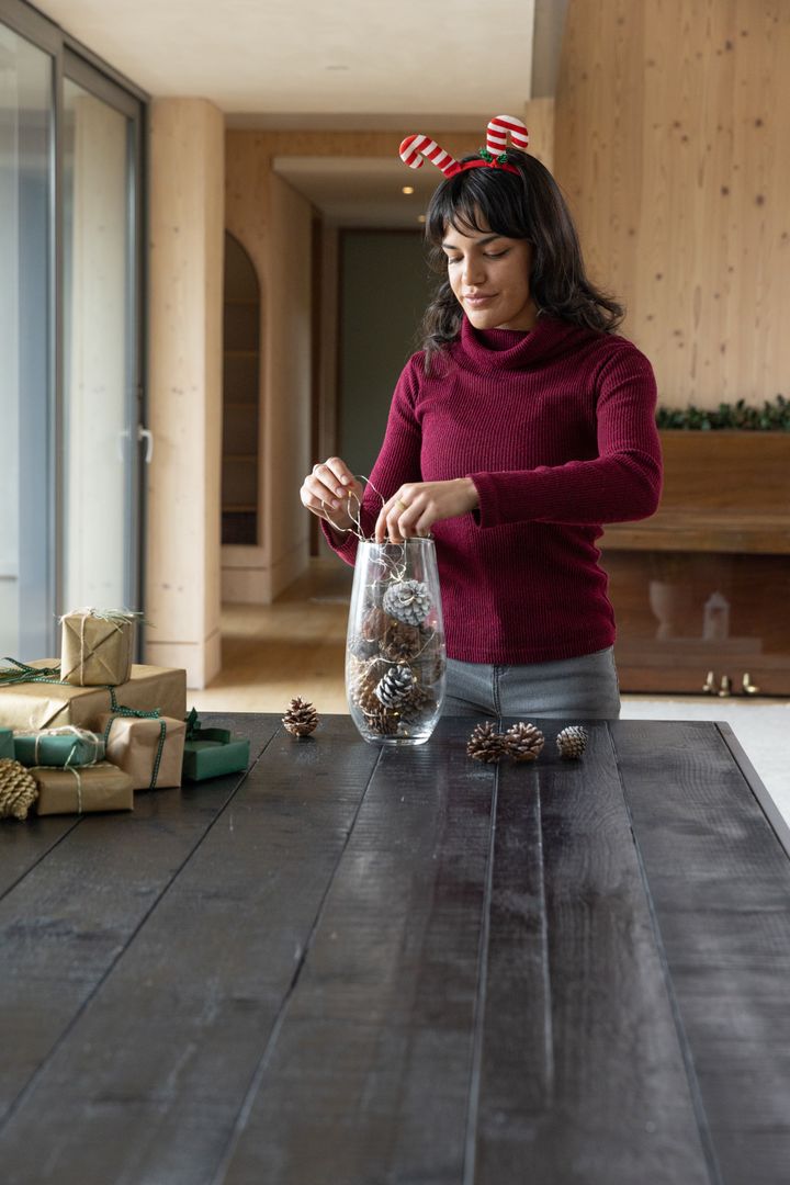 Festive Decorating with Pinecones and Gift Wrapping at Home