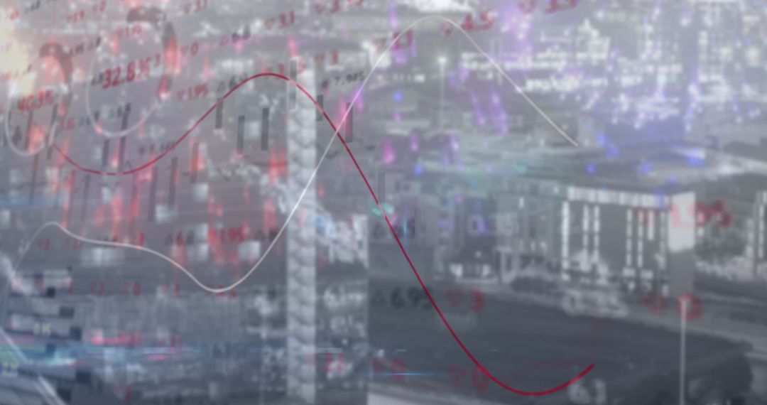 Digital Financial Data with Urban Cityscape Overlay