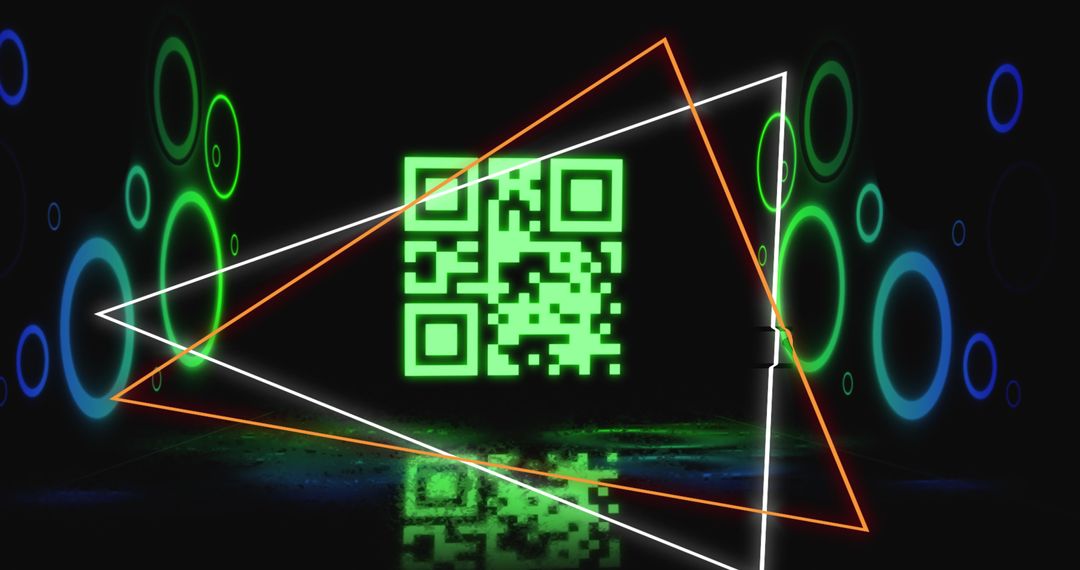 Glowing QR Code with Neon Geometric Shapes Behind