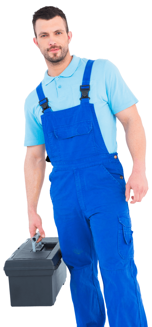 Transparent Image of Happy Worker Holding Tool Case