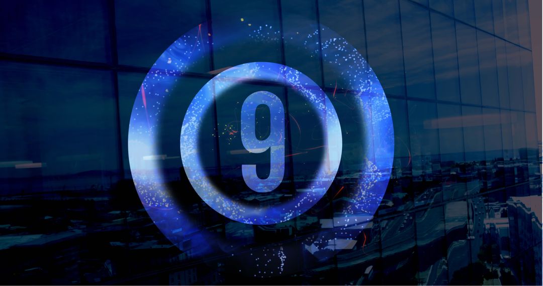 Blue Countdown Against Reflective Building Glass