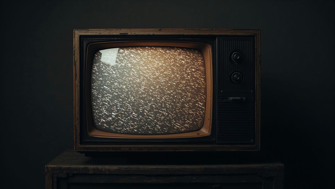 Retro TV Displaying Static in Dim Room