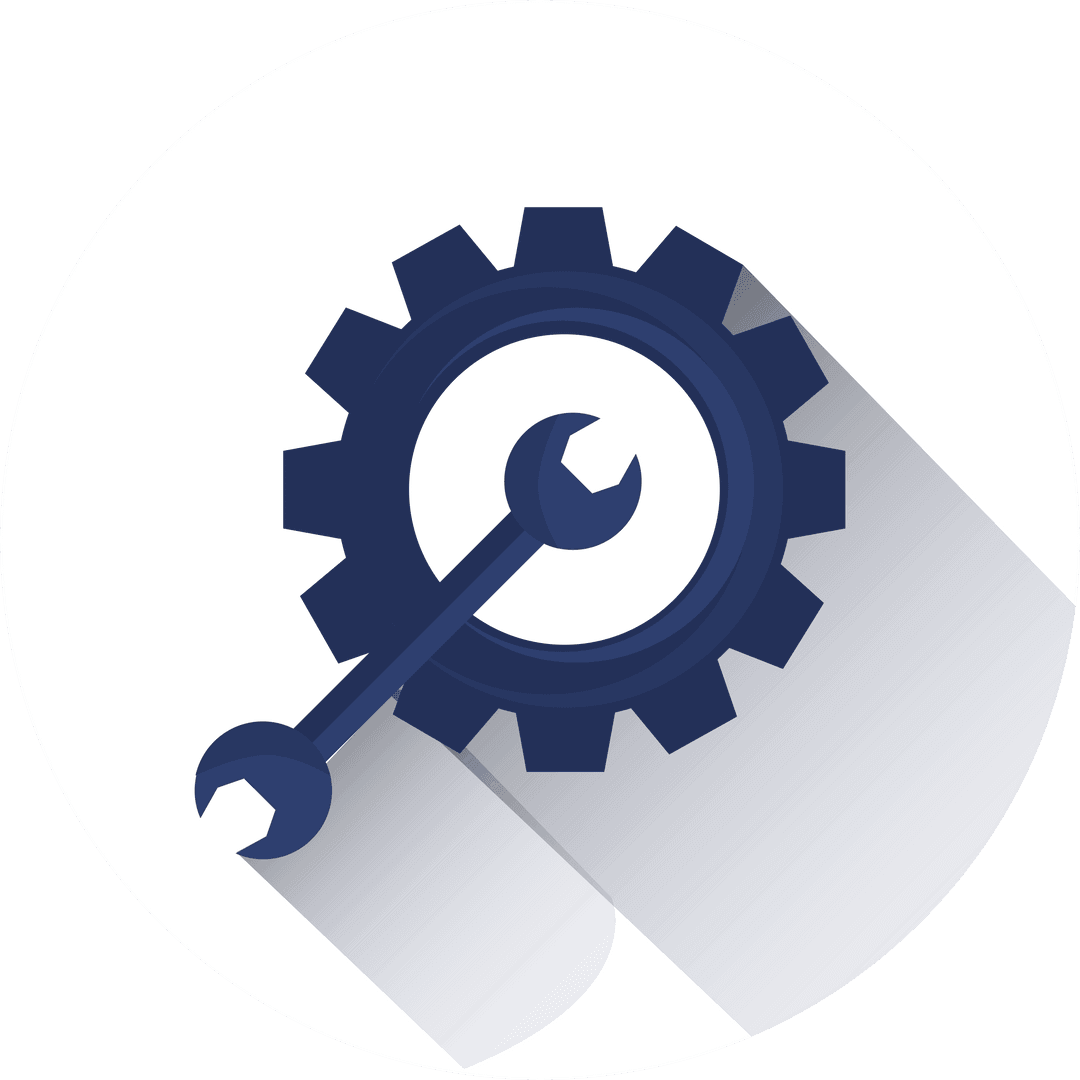 Blue Wrench and Cogwheel Icon on Transparent Background