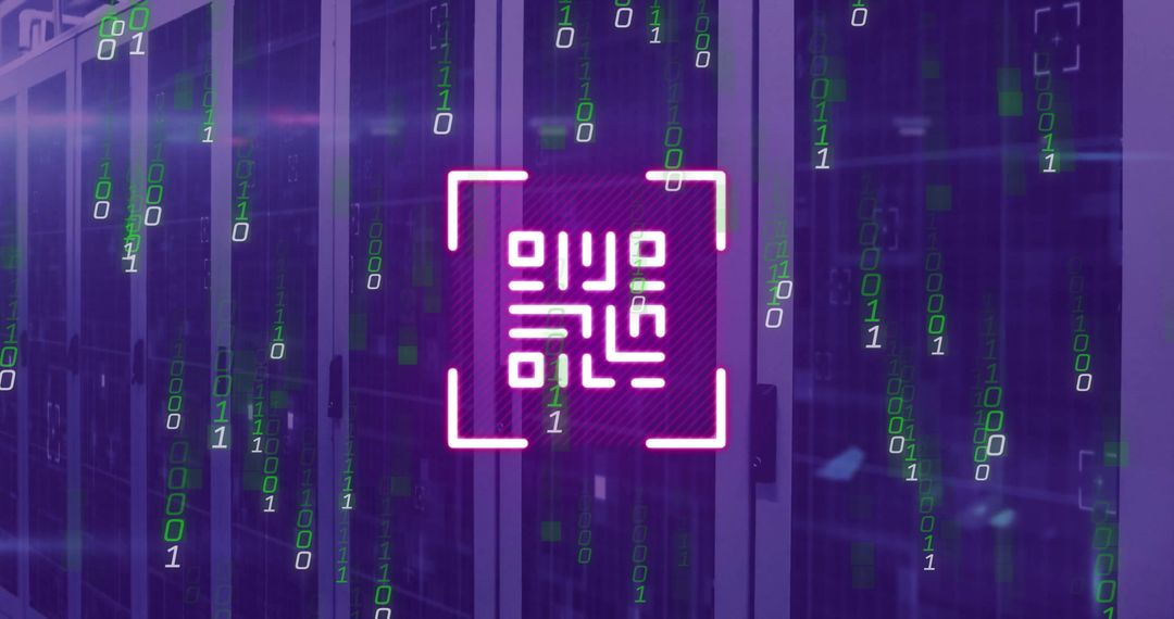 Digital QR Code Overlay with Binary Coding on Server Background - Free Images, Stock Photos and Pictures on Pikwizard.com