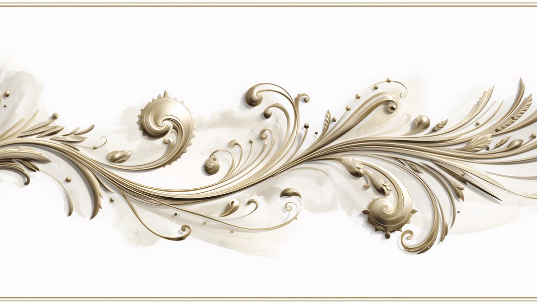 Flowing Gold Baroque Scrollwork with Acanthus Leaves and Embossed Filigree Ornament Decorative Panel
