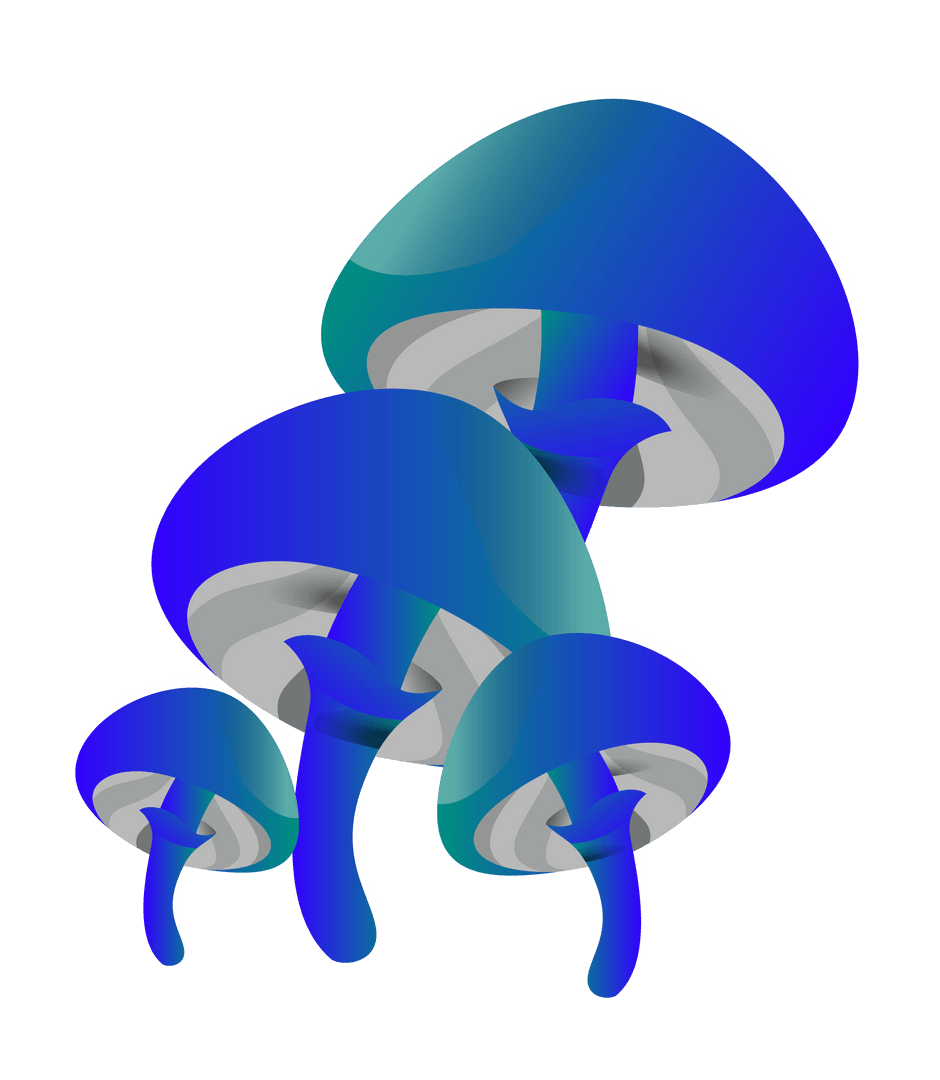 Shimmering Teal Gradient Mushrooms with Transparent Background