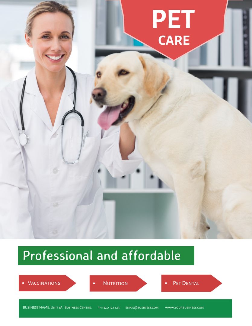 Smiling Veterinarian with Happy Dog Promoting Pet Care Services - Download Free Stock Templates Pikwizard.com