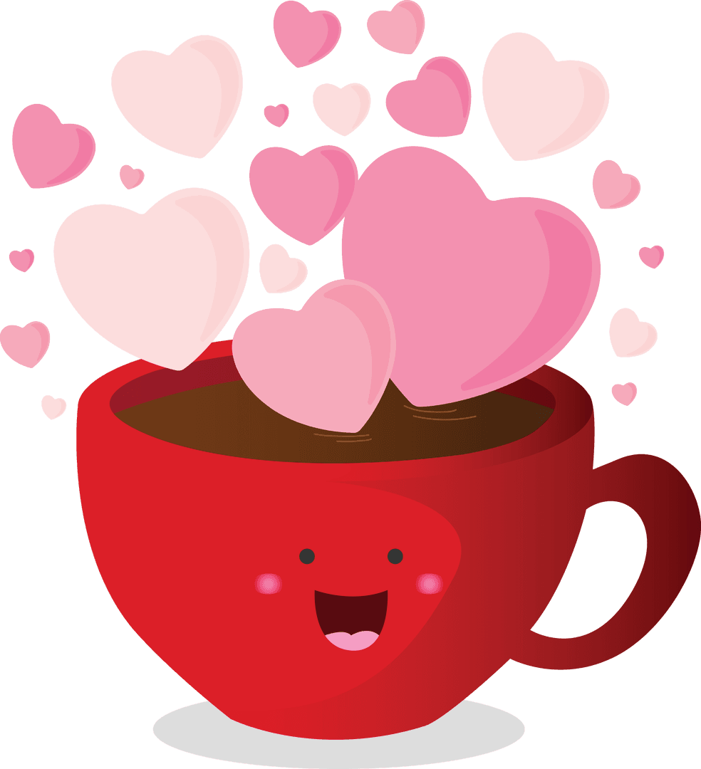 Smiling Heart Cup for Valentine's Day on Transparent Background