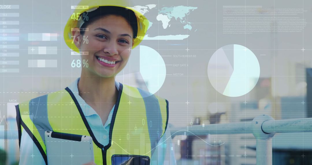 Caucasian Female Architect Analyzing Global Financial Data on Tablet