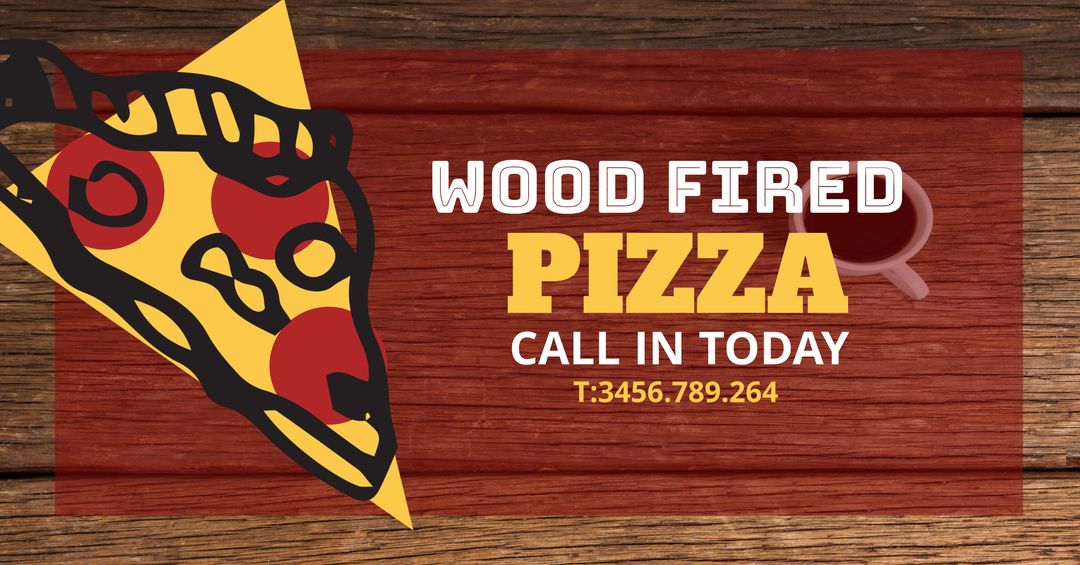 Wood Fired Pizza Advertising Template with Rustic Design and Contact Information - Download Free Stock Templates Pikwizard.com