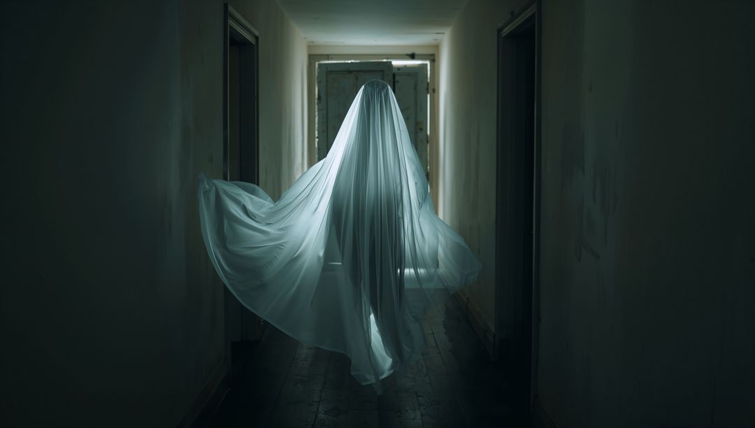 Mystical Phantom Floating Down Dimly Lit Hallway