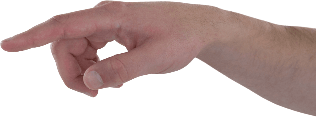 Human Hand Pointing in Transparent Background Close-up Isolated