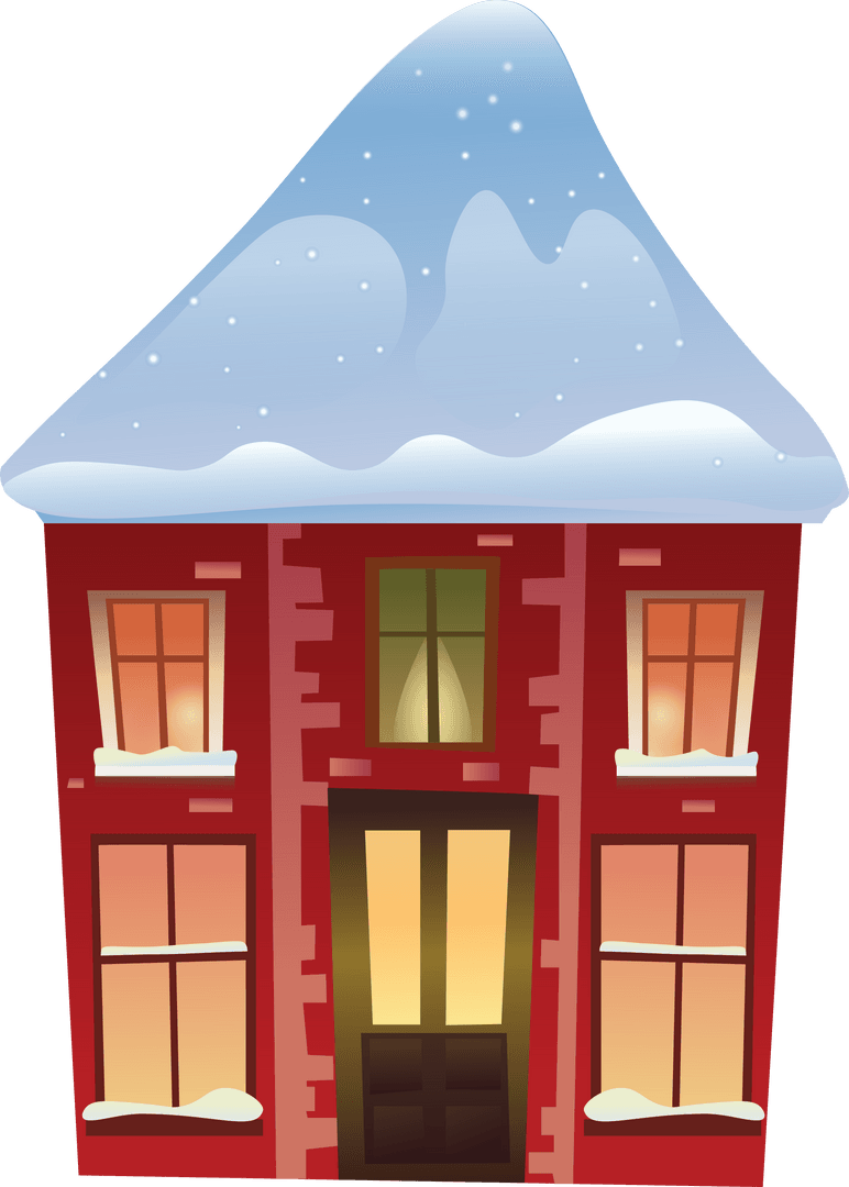 Transparent cartoon house in snowfall during winter season