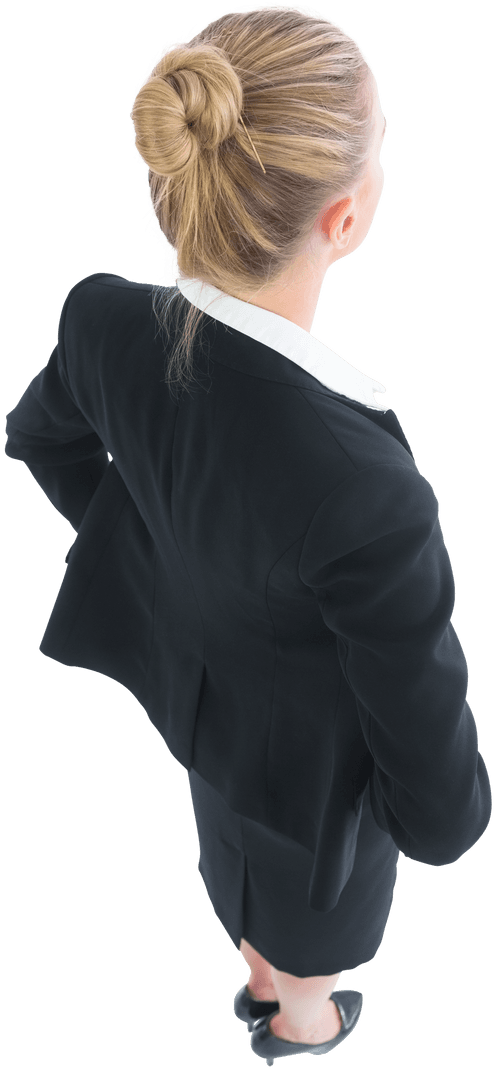 Transparent Blonde Businesswoman in Power Pose from High Angle