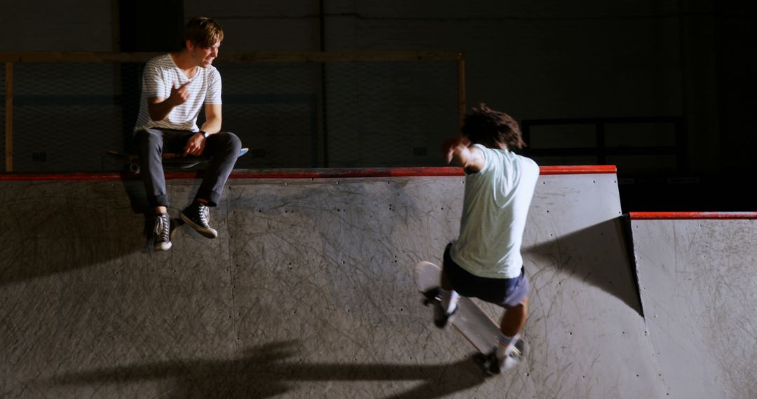 Friends Enjoying Extreme Indoor Skateboarding - Free Images, Stock Photos and Pictures on Pikwizard.com