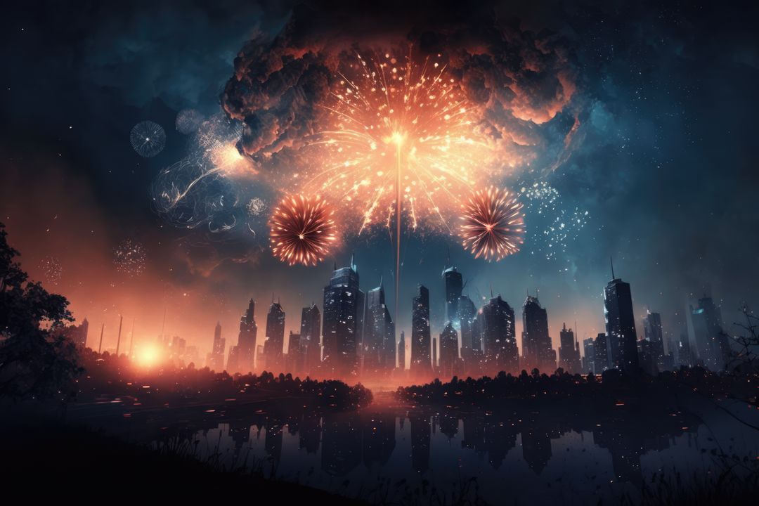 Fireworks exploding over cityscape, created using generative ai technology - Free Images, Stock Photos and Pictures on Pikwizard.com