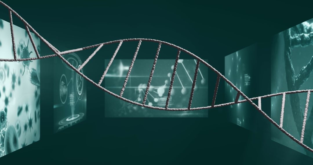 3D Spinning DNA Strand Illustrating Genetic Concepts
