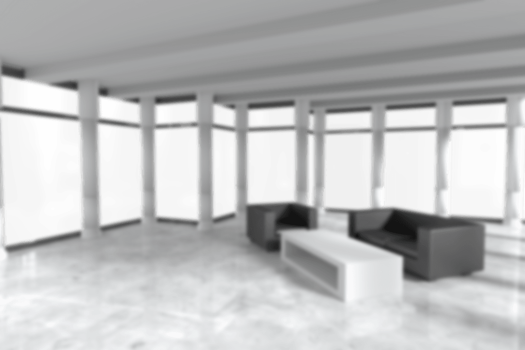 Transparent Modern Lobby Design Featuring Black Sofa and Glass Wall
