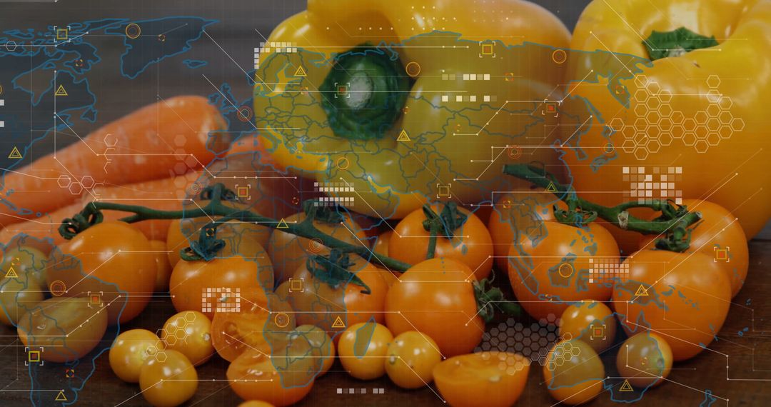 Fresh Produce with Digital Data Visualization Overlay