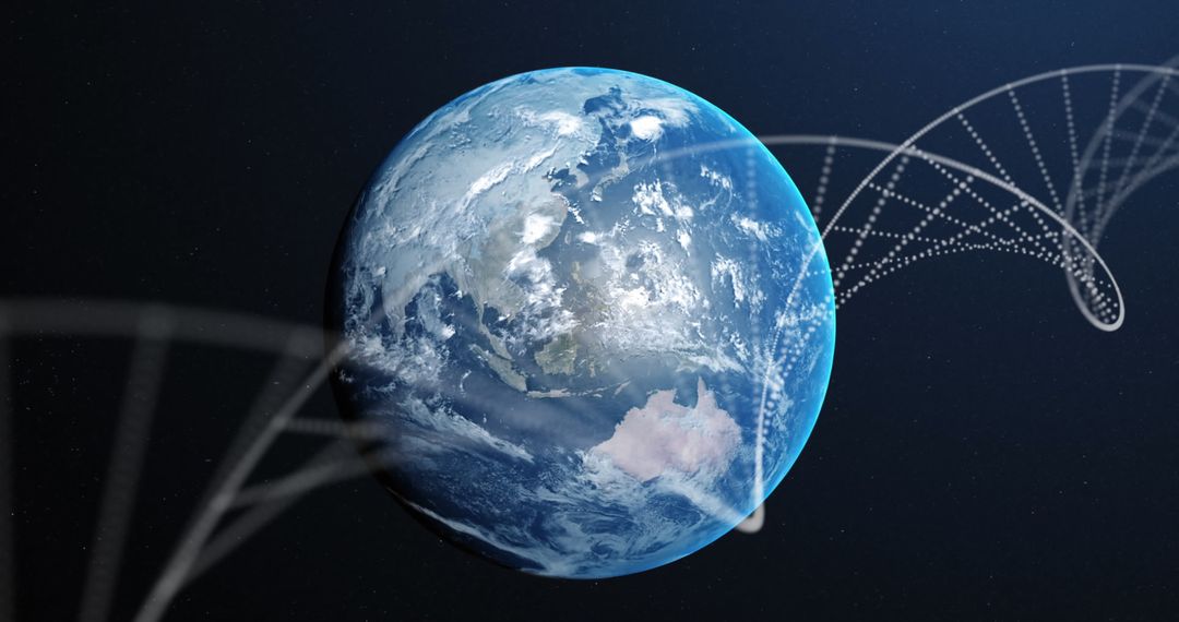 Floating Earth with Spinning DNA Strand Concept