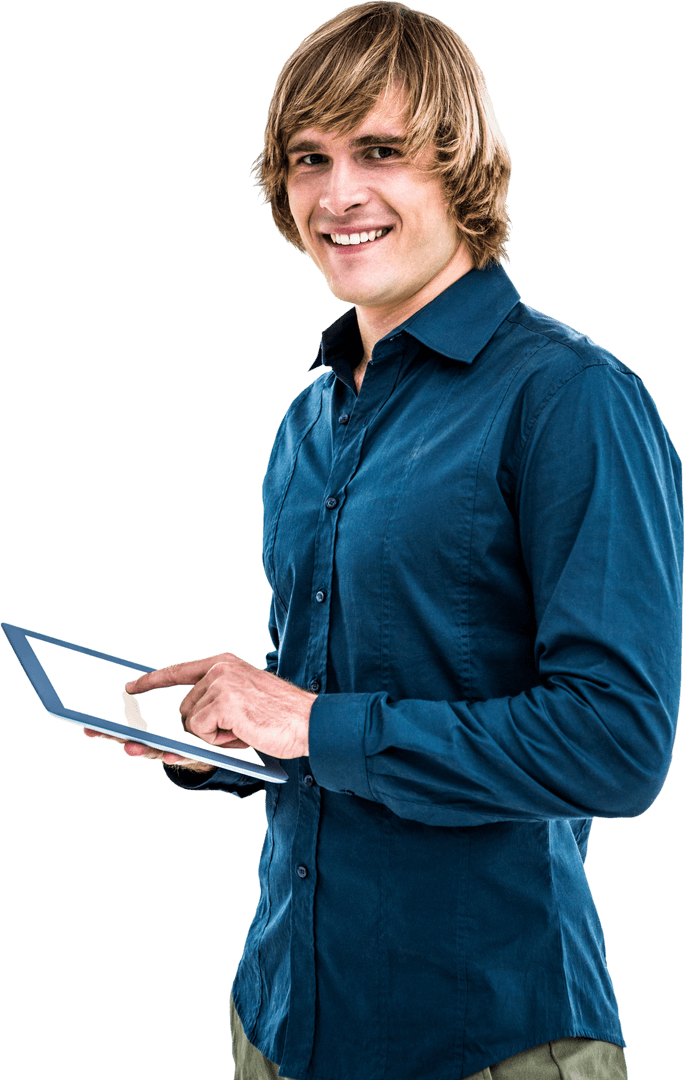 Young Professional Engaging with Digital Tablet Transparent