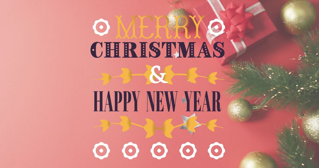 Festive Christmas and Happy New Year Greeting with Decorations