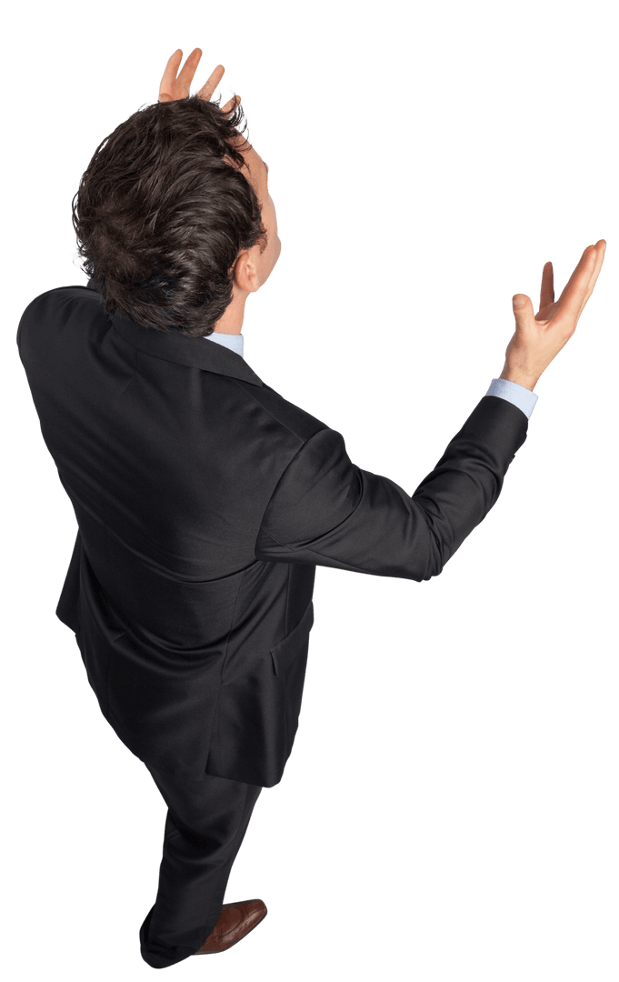 Transparent Back View of Professional Businessman in Gesture Pose