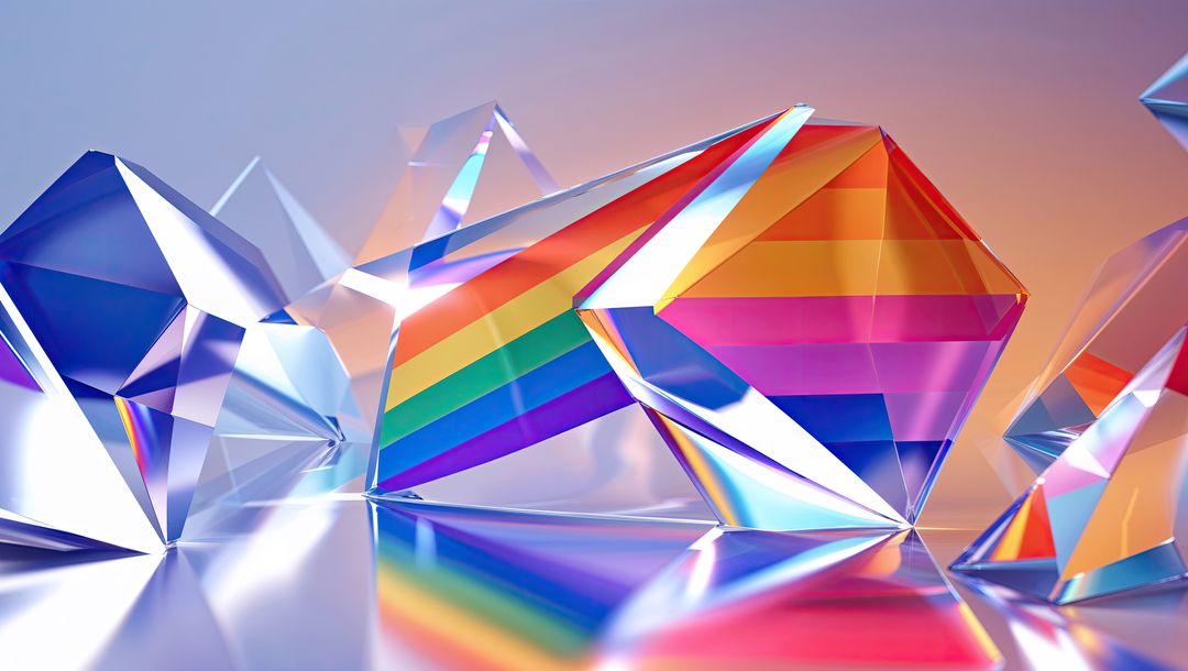 Radiant Rainbow-Tinted Crystal Prisms with Light Refraction