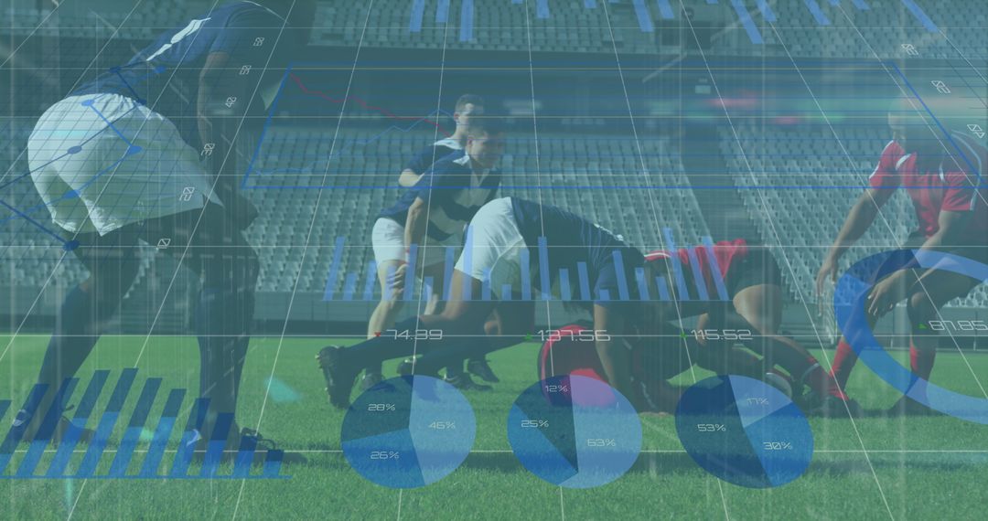 Rugby Players Overlaid with Digital Data Analysis Visualization