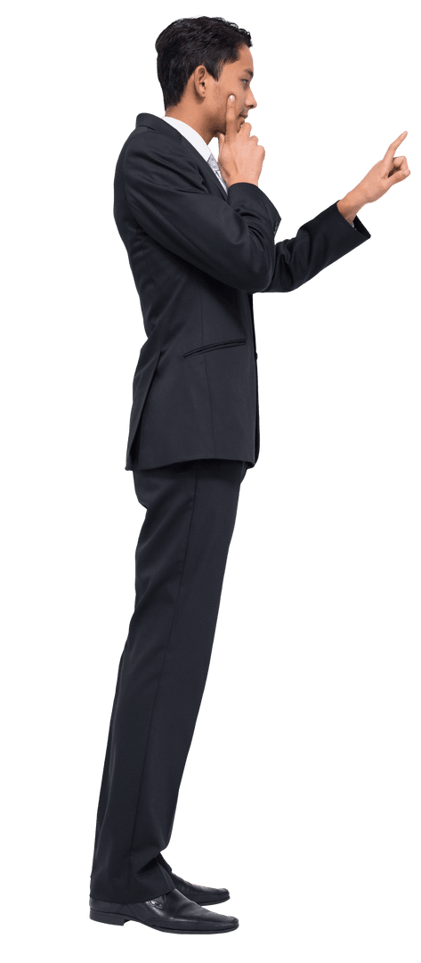 Pensive Businessman Planning on Transparent Background