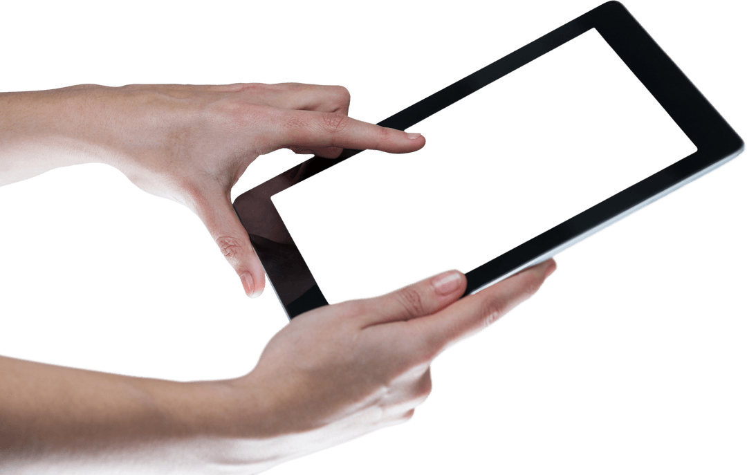 Transparent Hands Holding Digital Tablet With Blank Screen