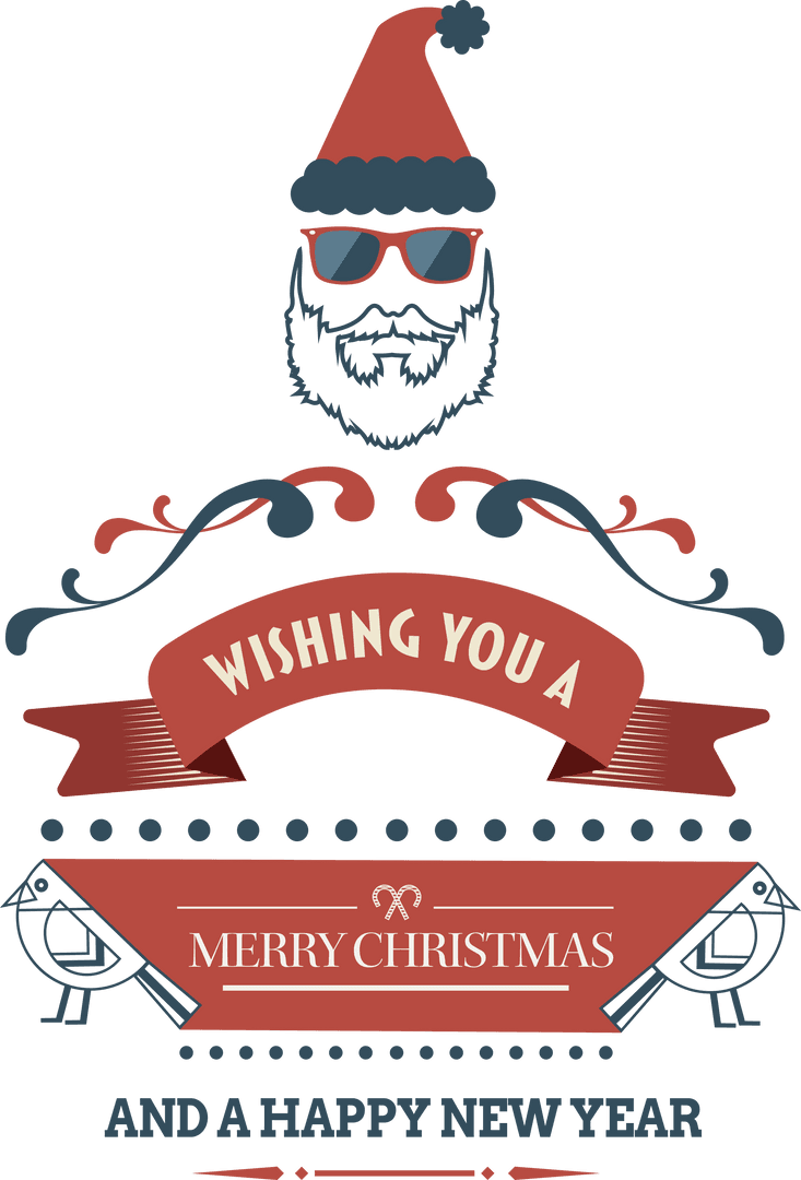 Stylized Merry Christmas Greeting Banner on Transparent Background