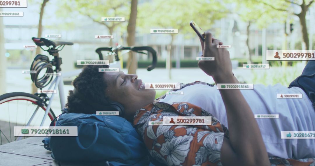 Man Using Smartphone Outdoors with Digital Interface Concept