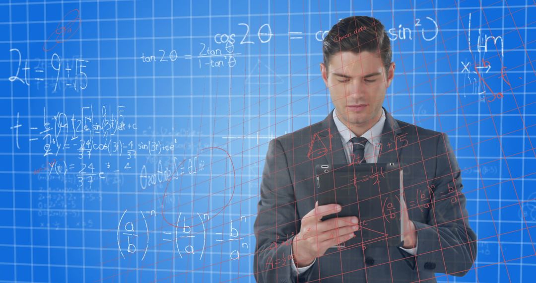 Businessman Analyzing Mathematical Model on Tablet