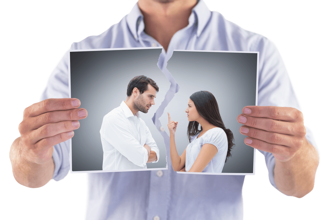 Transparent Concept of a Broken Relationship Torn in Half
