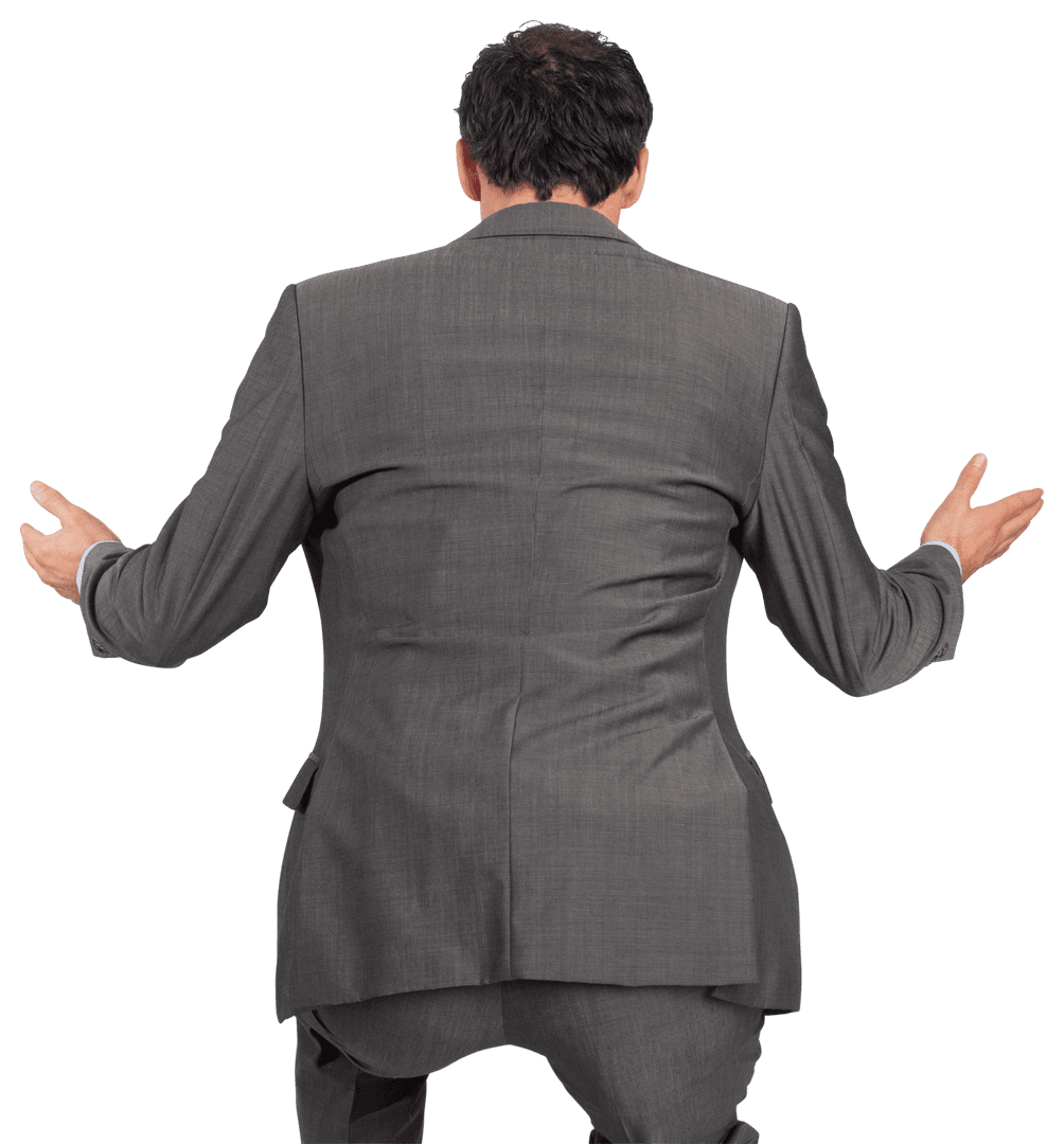 Businessman in Gray Suit with Open Arms on Transparent Background