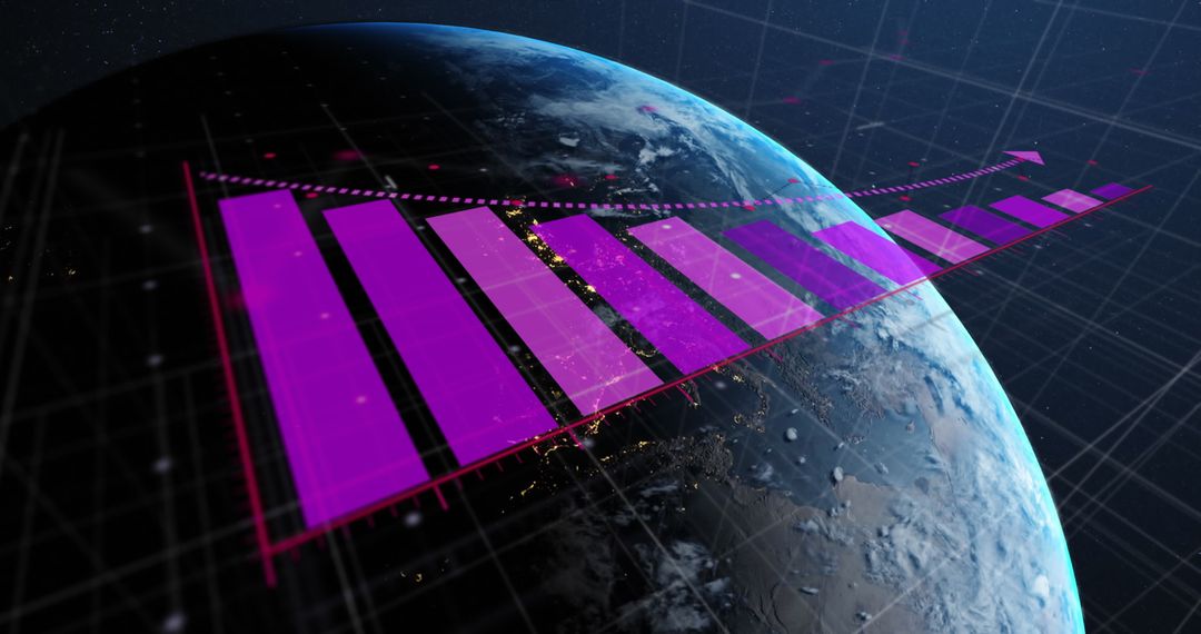 Digital Data Visualization Over Globe Highlighting Global Business Trends