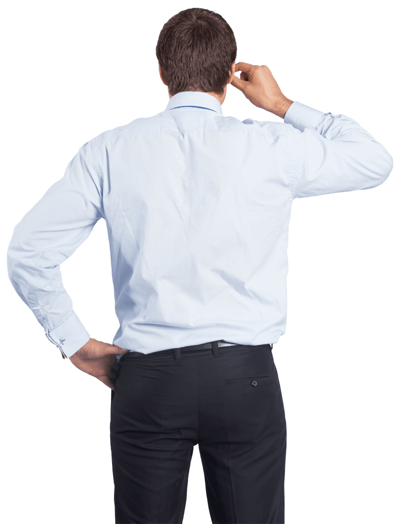 Back View of Businessman Scratching Head on Transparent Background