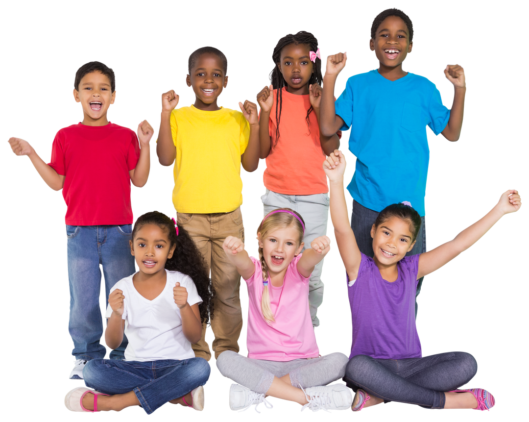 Happy Diverse Schoolchildren Celebrating Victory on Transparent Background - Download Free Stock Images Pikwizard.com