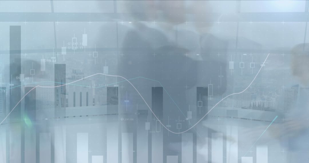 Financial Graphs Overlay with Business Professionals in Motion