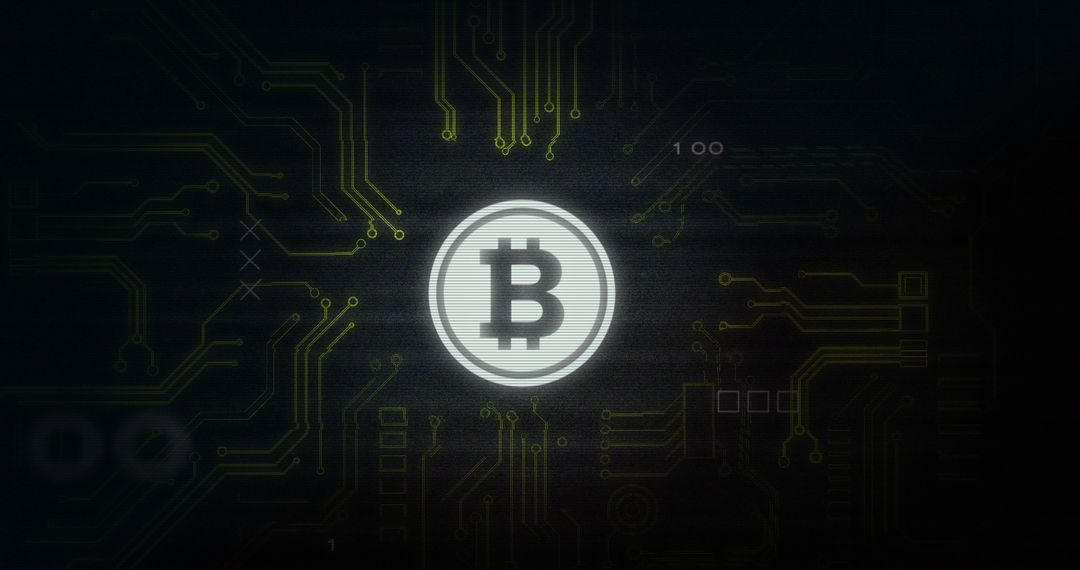 Illuminated Bitcoin Symbol on Abstract Digital Circuit Background