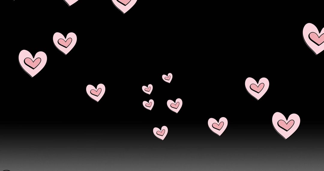 Floating Pink Hearts on Black Background Modern Art