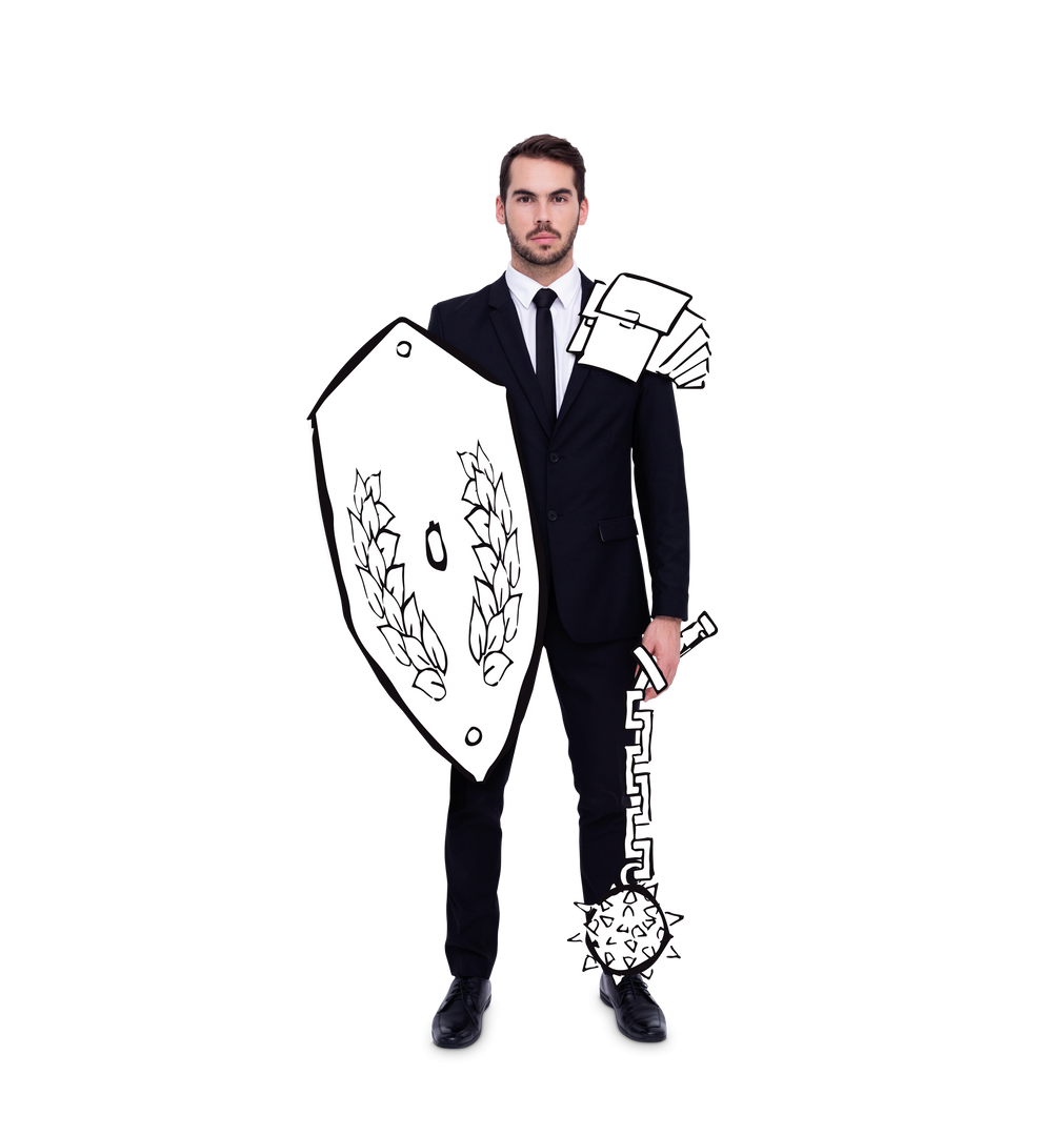 Businessman on Transparent Background Wearing Cartoon Knight Shield and Flail - Download Free Stock Images Pikwizard.com