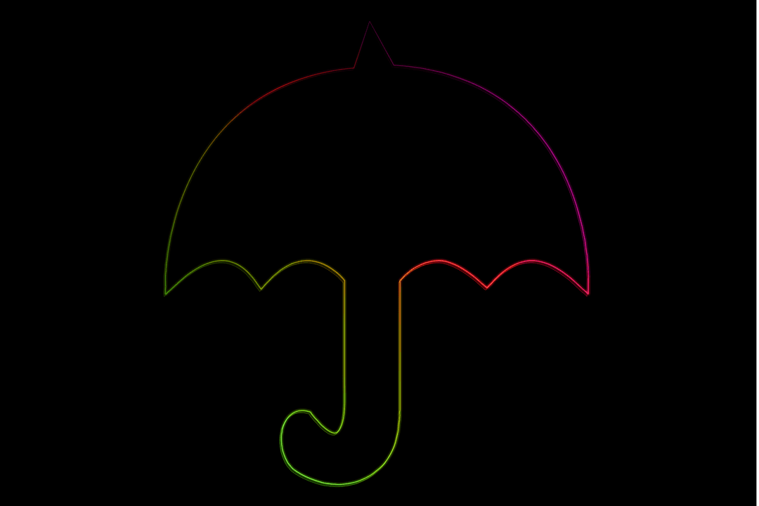 Colorful Outline of Umbrella on Black Transparent Background