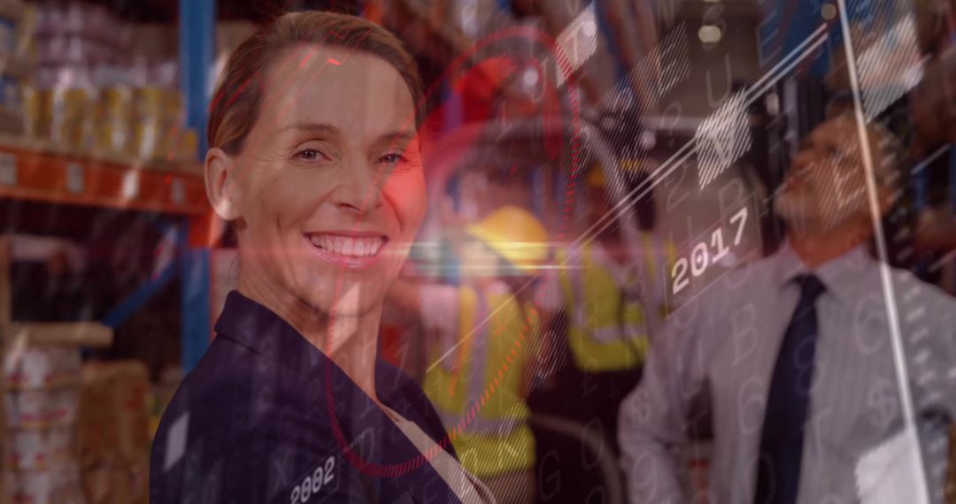 Smiling Logistics Manager Overseeing Modern Warehouse Operations